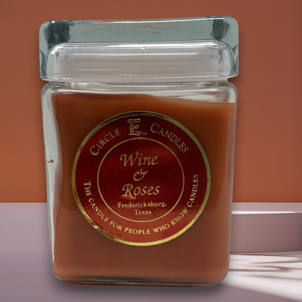 NEW Circle E Wine & Roses 40 oz Candle Square Jar 220 Hour 2 Wick Texas HTF